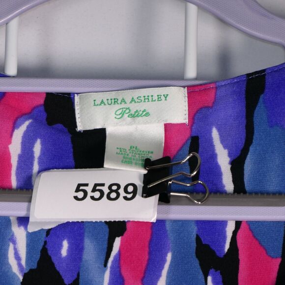 Laura Ashley Blouse Womens Petite Large PL Purple Pink Abstract Stretch Boho - Picture 6 of 6